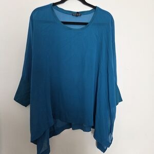 Eileen Fisher XL Asymmetrical Blouse 100% Silk Teal